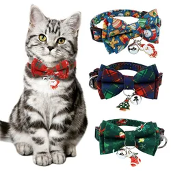 Christmas Cat Collar Breakaway with Bell Bow Tie 1 Pack Nylon Adjustable Kitten Collars Holiday Outfit Dressing Up Necklace