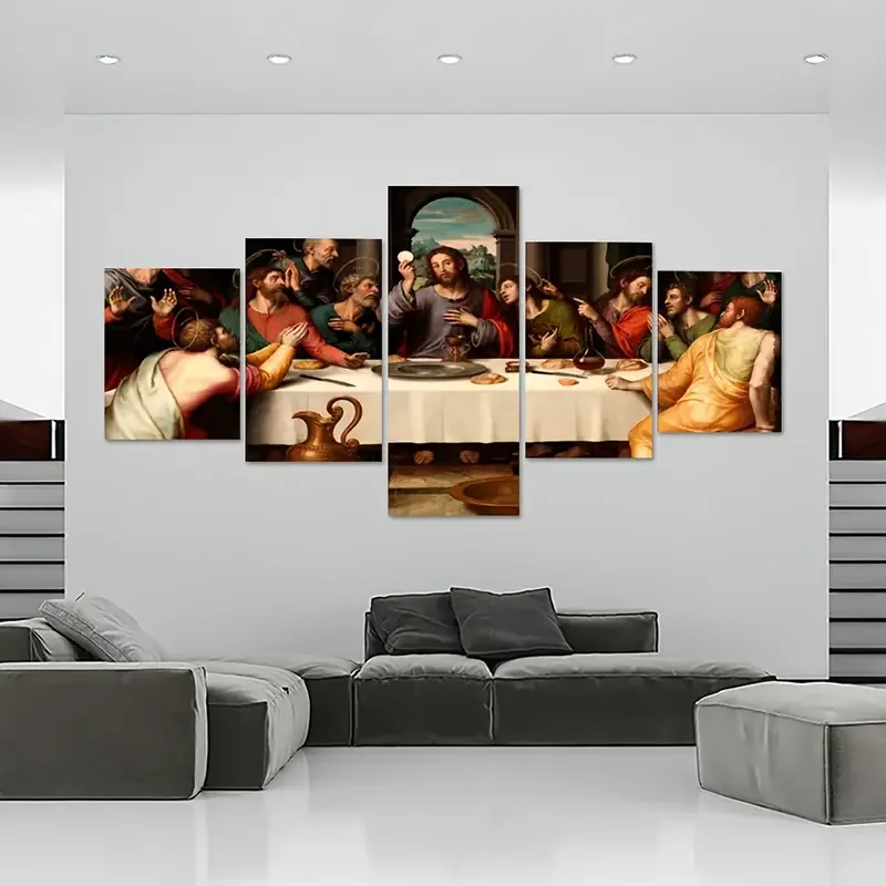 5pcs No Framed Canvas Poster, Religious Art, Christian Wall Art, Last Supper Decorative Painting, Ideal Gift For Bedroom Liv