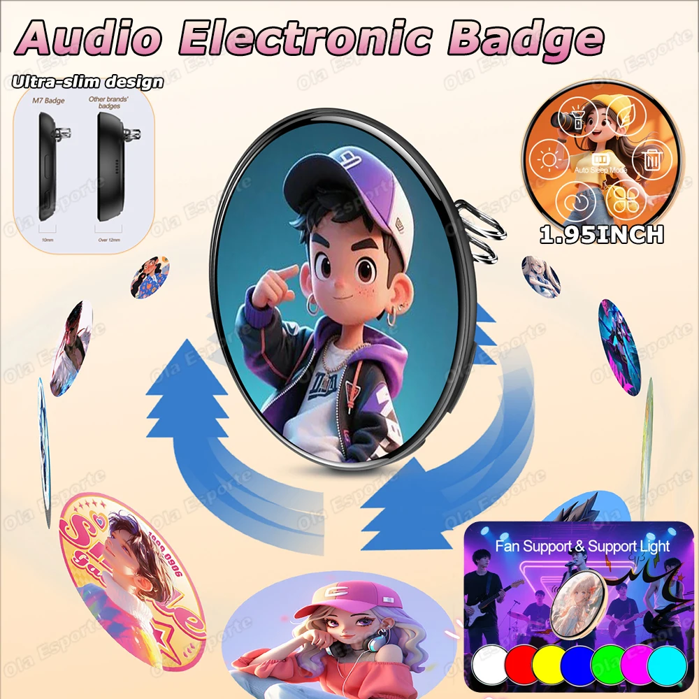 Insignia Electrónica de Audio, Mercancía de Anime, Pantalla Digital, Reproducción de Música y Vídeo, Luces de Colores, Imagen Dinámica, Insignia con Pantalla Táctil