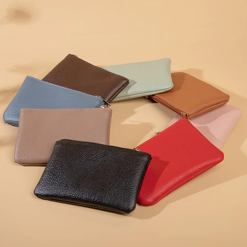 PU Leather Zipper Bank Short Style Coin Keys Lipsticks Mini Cosmetic Bag Earphone Cable Organizer Credit Card Holder