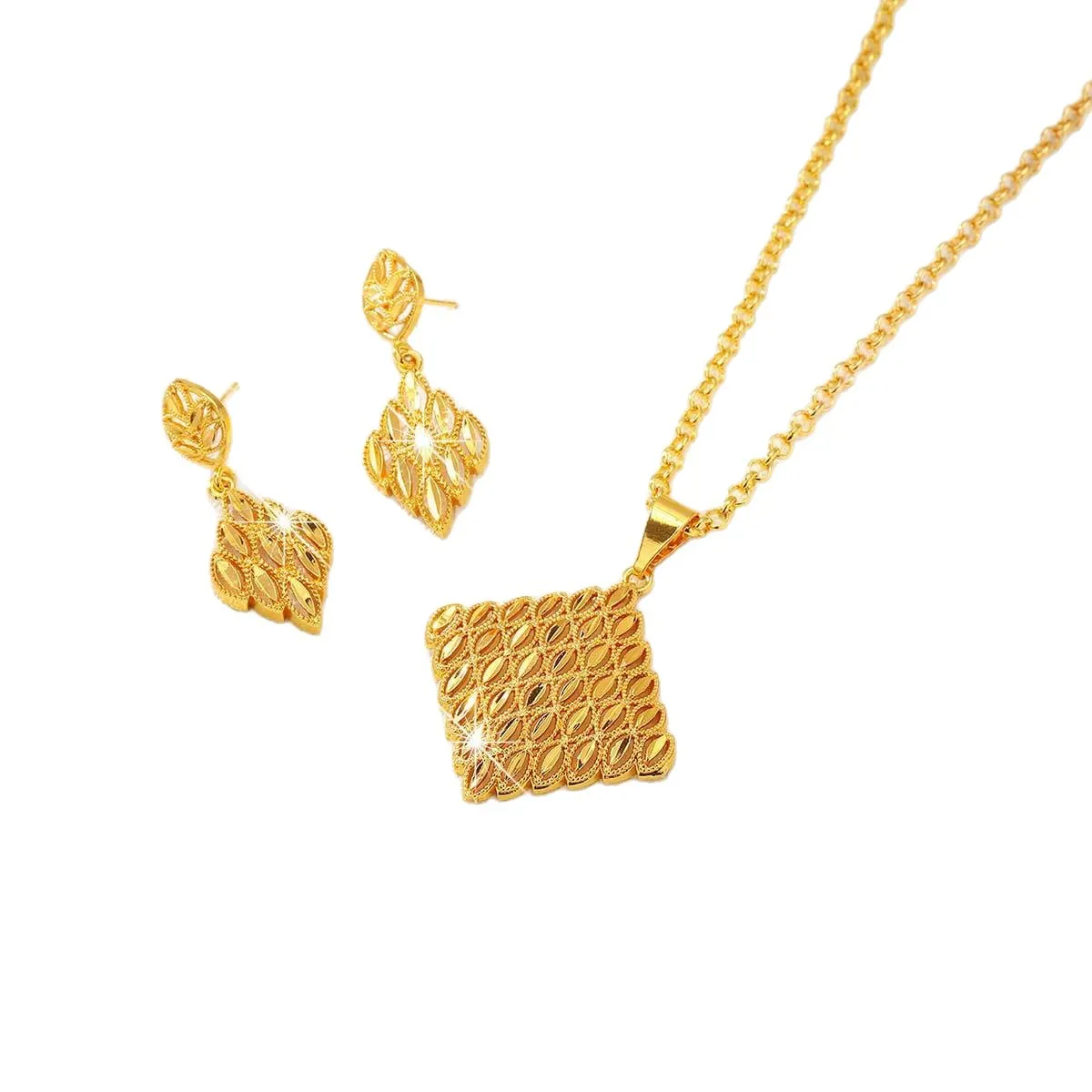 

Fashion Dubai United States 24K Gold Plated Customized Necklace Earrings for Couples' Wedding Christmas Gift Jewelry Set DD10953