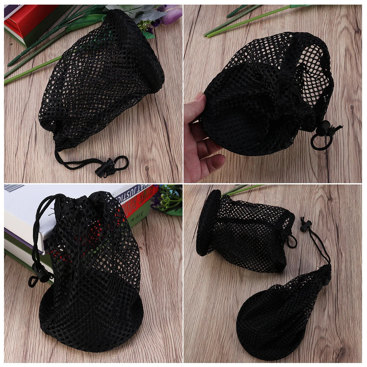 2 قطعة كرات تنس الجولف شبكة حقيبة الرباط إغلاق قسط النايلون خفيفة الوزن دائم كيس التخزين جولة أسفل الأسود