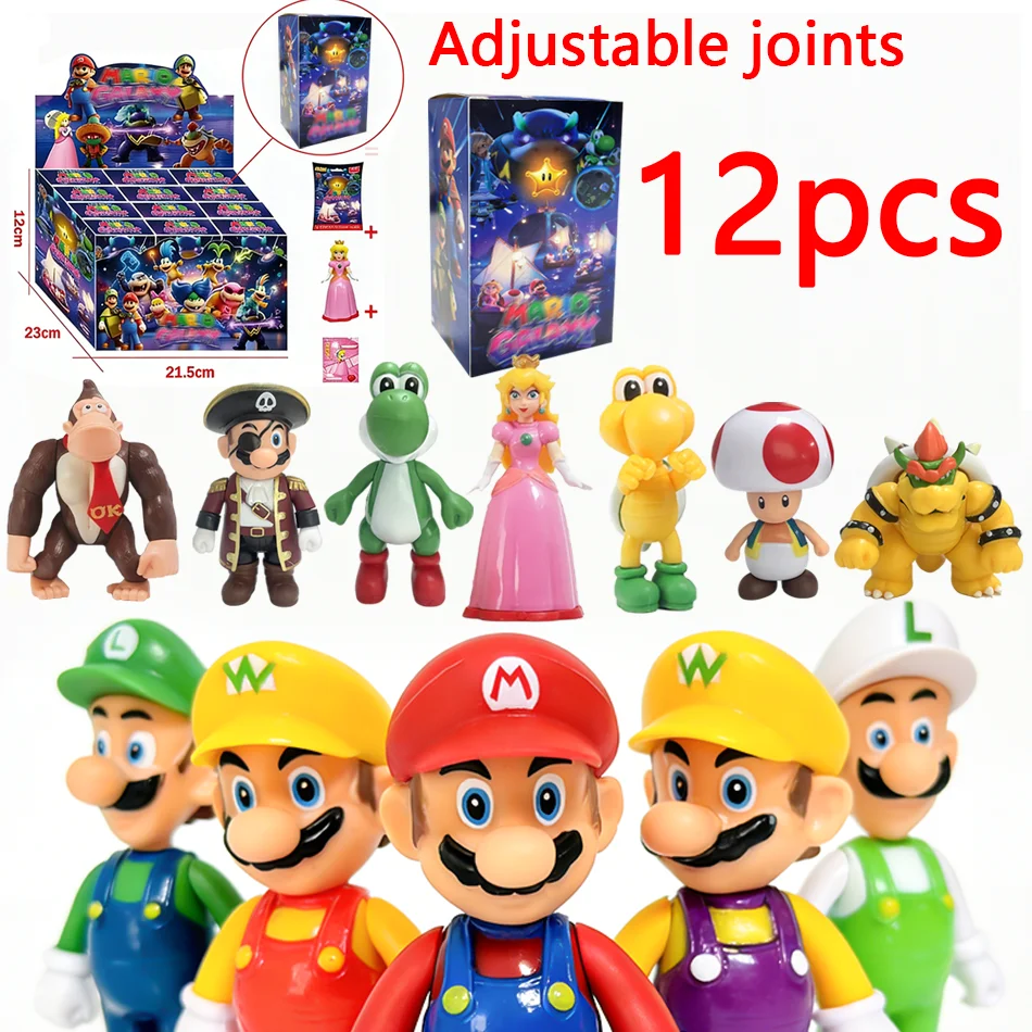 

Super Marios Bros blind box Luigi Yoshi Mario Figures Creative Collectible Model Twistable joints Toys for Birthday Gift
