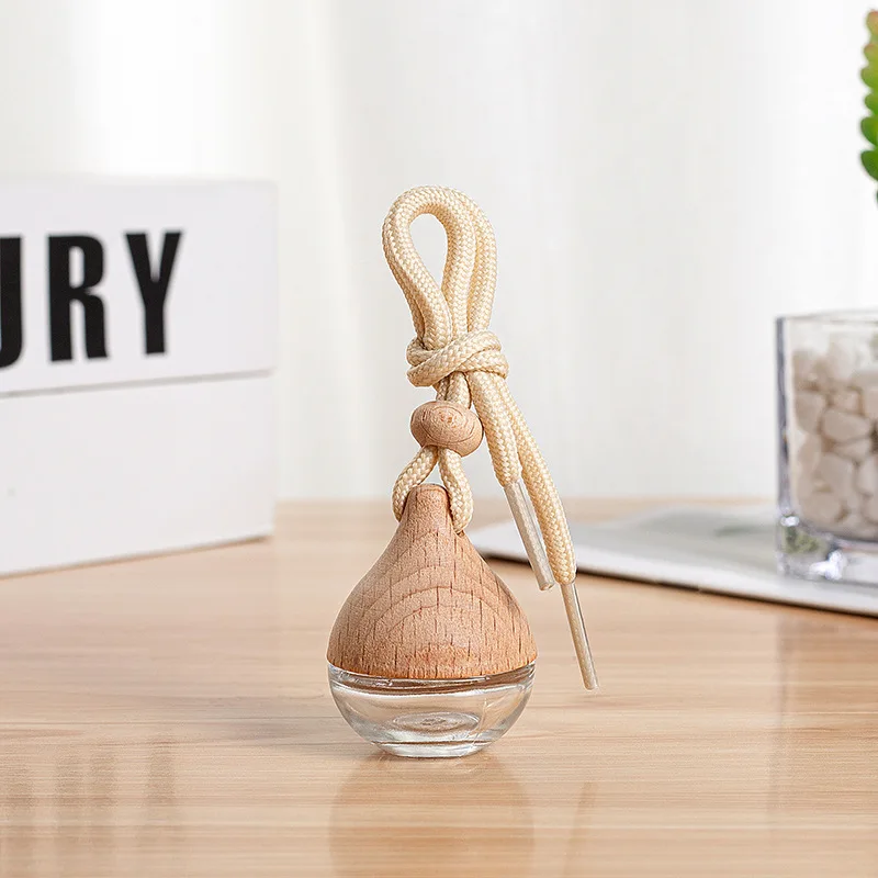 6ML Empty Car Air Freshener Pendant Perfume Glass Bottle With Wooden Caps Refillable Car Essential Oil Diffuser Bottle