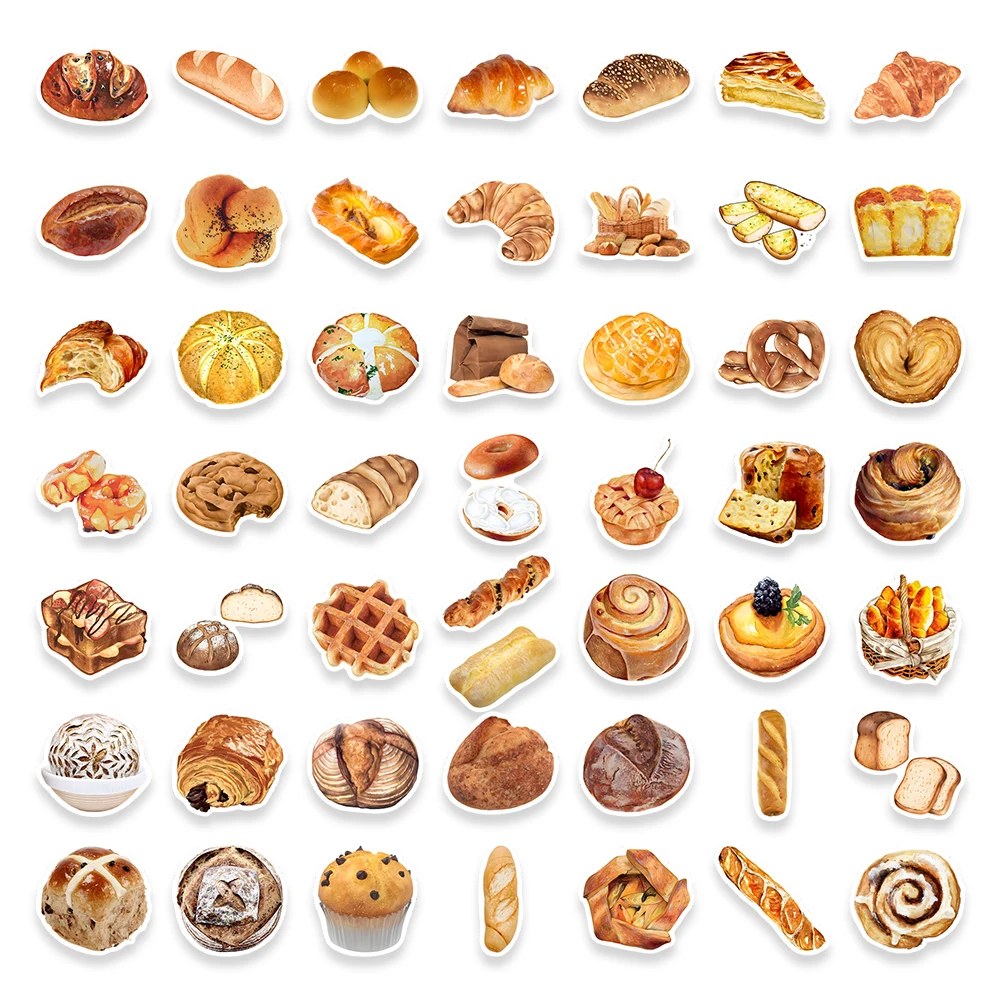 10/25/50PCS Creative Cute Yummy Bread Food Scrapbooking Stickers DIY Skateboard Laptop Luggage Cup Bike Motorcycle Phone PVC
