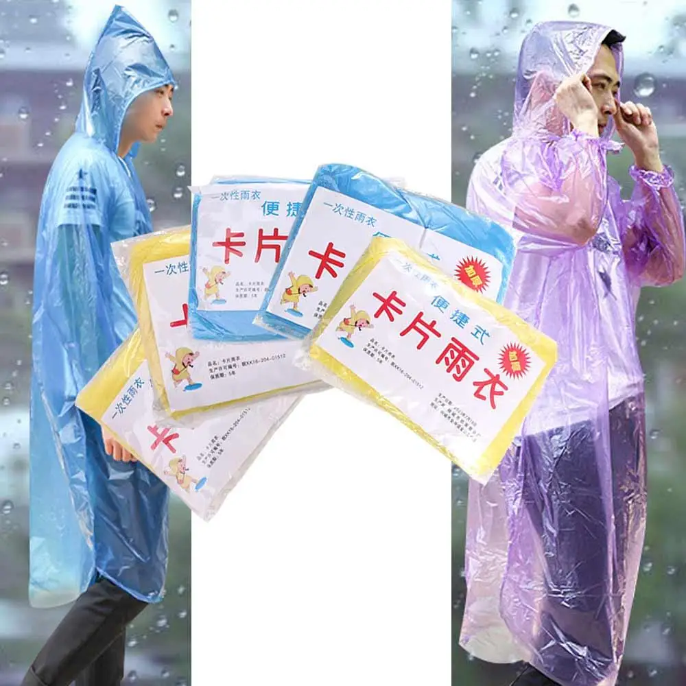 

5PCS Waterproof Mini Card Raincoat Mini Disposable Hooded Rain Cape Compression Convenient Portable Disposable Raincoat Children