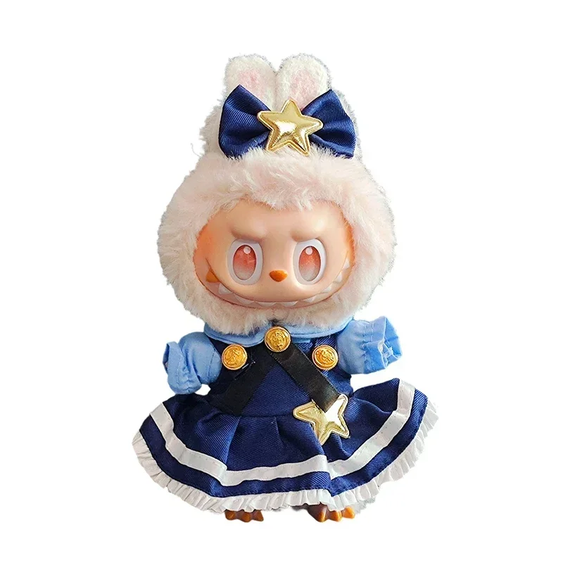 

17cm Labubu Plush Doll Blue Sailor Dress Outfit With Headband Gold Star Decor Kawaii Doll Clothes Set For The Monsters Toy Gift