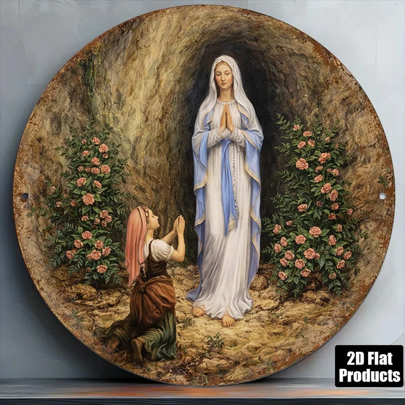 2D Flat, 1pc Set of Lourdes Rose Wall Plaque - Gorgeous Religious Icon, Round Apparition Sign, Catholic Devotional Gift, Bedroom