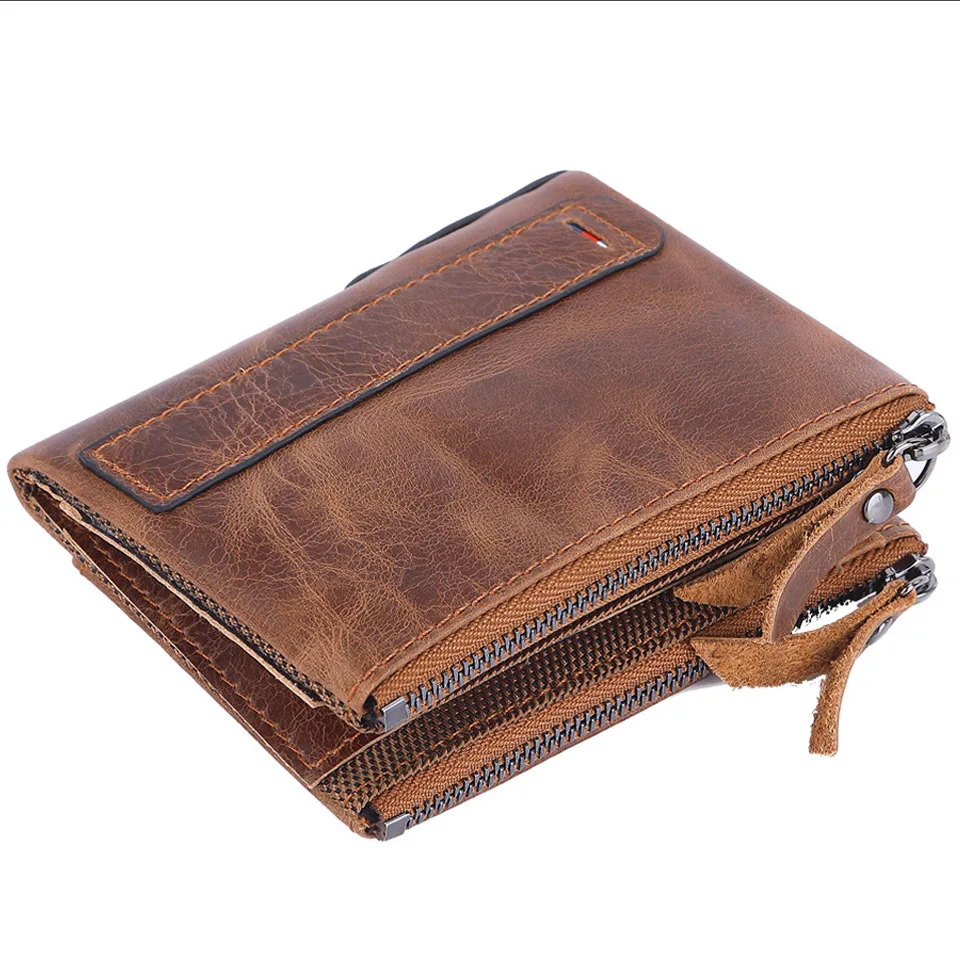 

2022 Fashion Men's Coin Purse Wallet RFID Blocking Man Leather Wallet Zipper Business Card Holder ID Money Bag Wallet Male