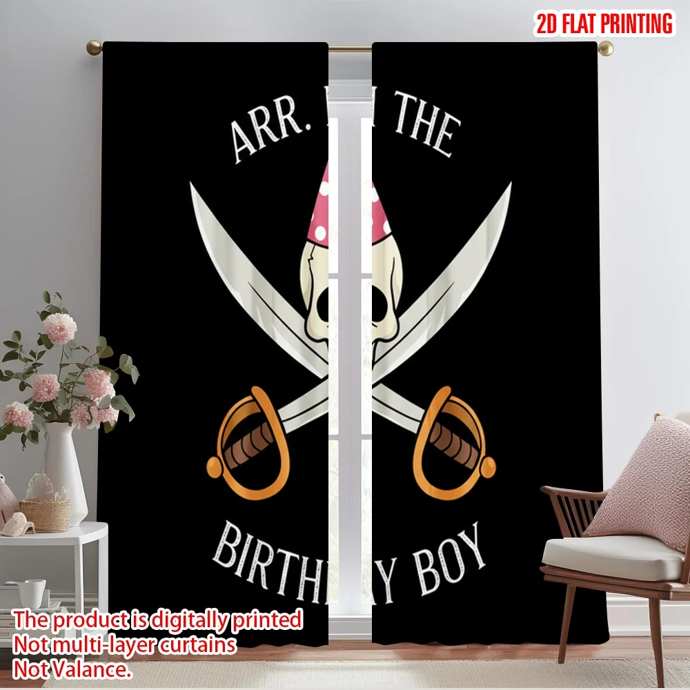 

2pcs 2D flat printing Curtains Pirate Skull Birthday Party Polyester Without Electricity Festive Wall Decor Perfect for Indoor