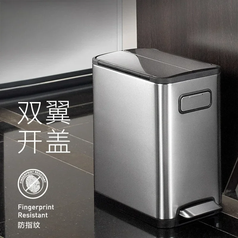 Household living room with lid stainless steel thickened pedal kitchen large pulley double open lid trash can