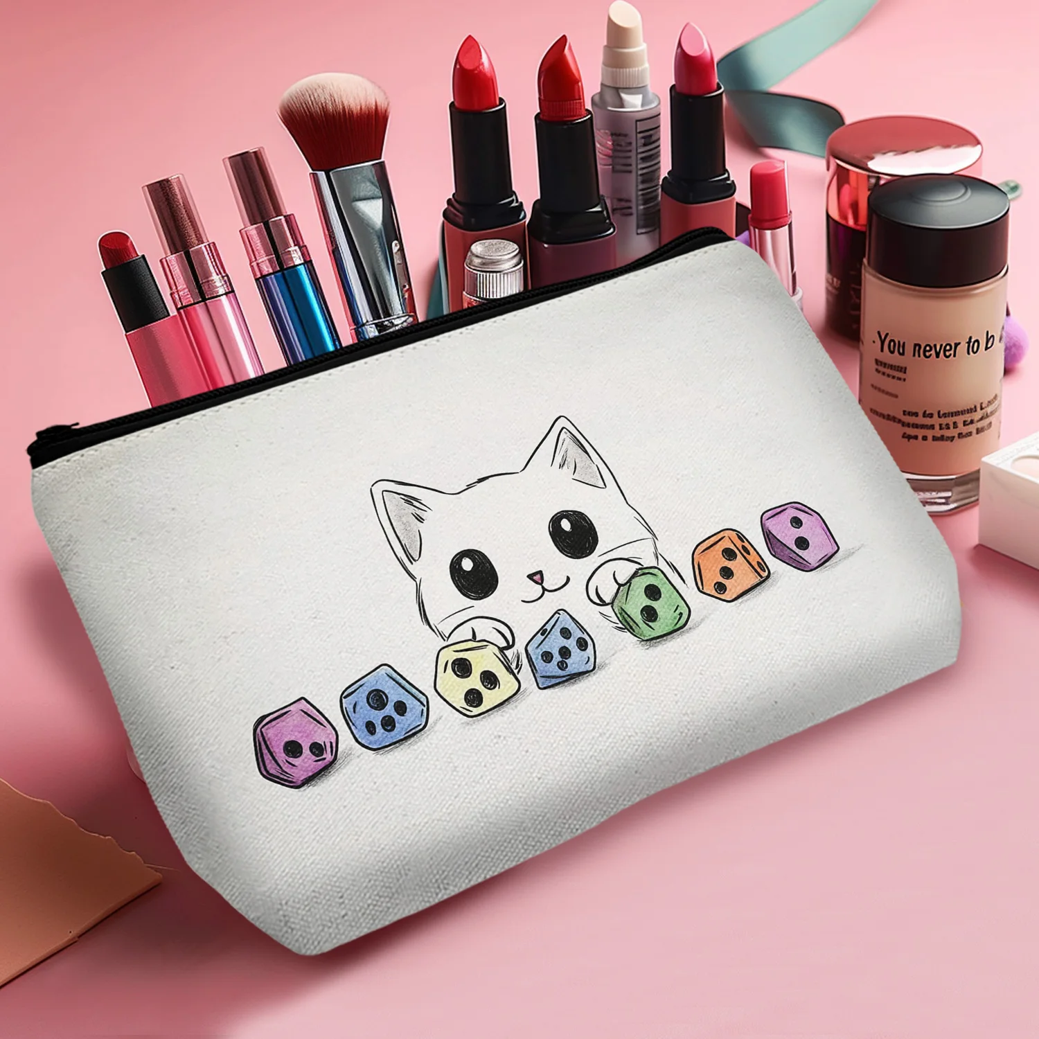 1Pc Cat Throwing Dice Bag Gamer Dice Bag Cosmetic Bag Birthday Christmas Valentines Day Gifts For Her Versatile A 8.66x5.51Inch