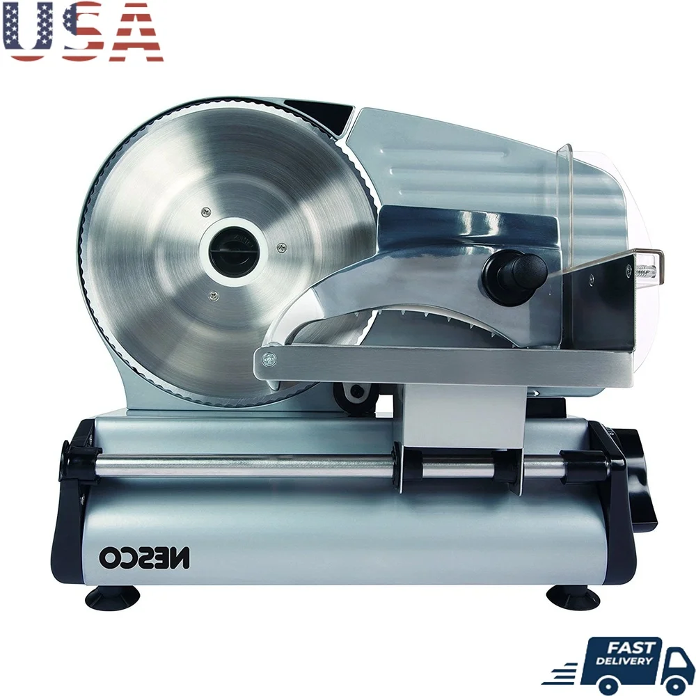 

Food Slicer 7.5 Inch Blade 180W Adjustable Thickness Control Stainless Steel Carriage Meat Cheese Bread Vegetables Fruit