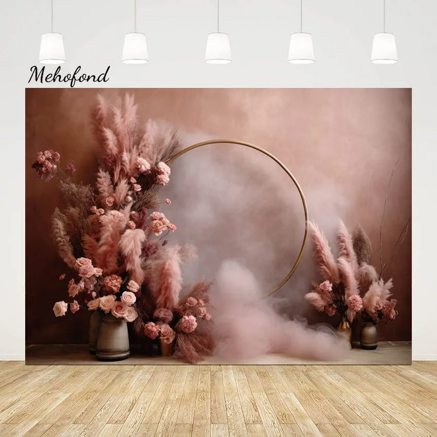 

Mehofond Photography Backdrop Boho Pampas Maternity Party Portrait Round Ring Flower Background Cake Smash Decor Photo Studio