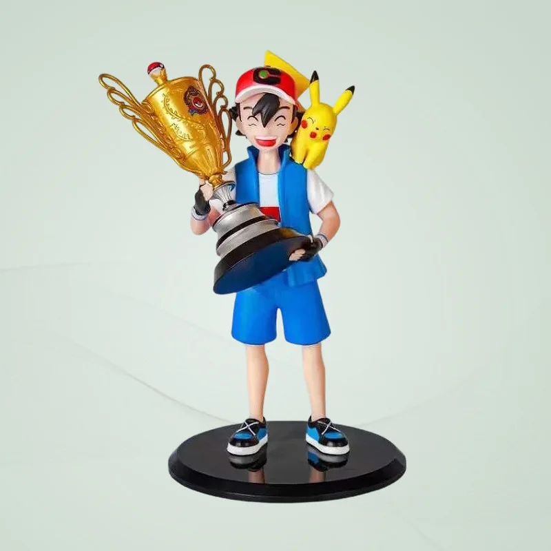 

Pokemon Ash Ketchum Figure With Pikachu Championship Trophy 19cm Pvc Collectible Statue Desktop Decoration For Anime Game Fans