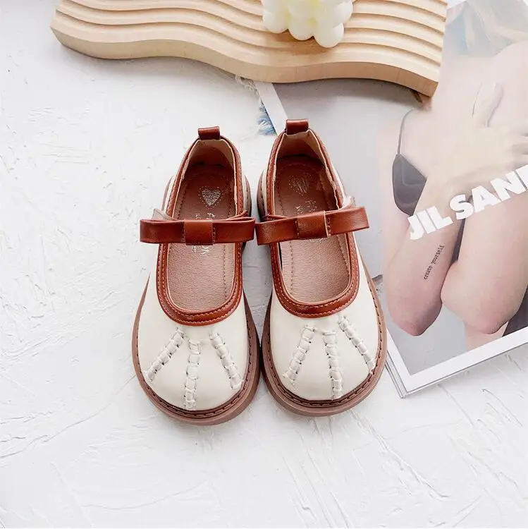 2024 Spring Autumn New Girls' Bowknot Leather Shoes Cute Children's Soft Sole Single Shoes Western Fashion Princess Shoes