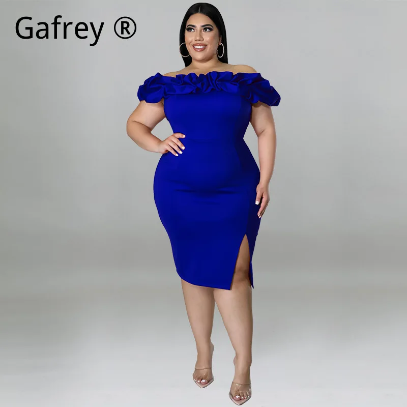 

Plus Size 2026 New Sexy Ruffle Mock Neck Bodycon Evening Dress Elegant Party Clubwear Slim Fit Summer