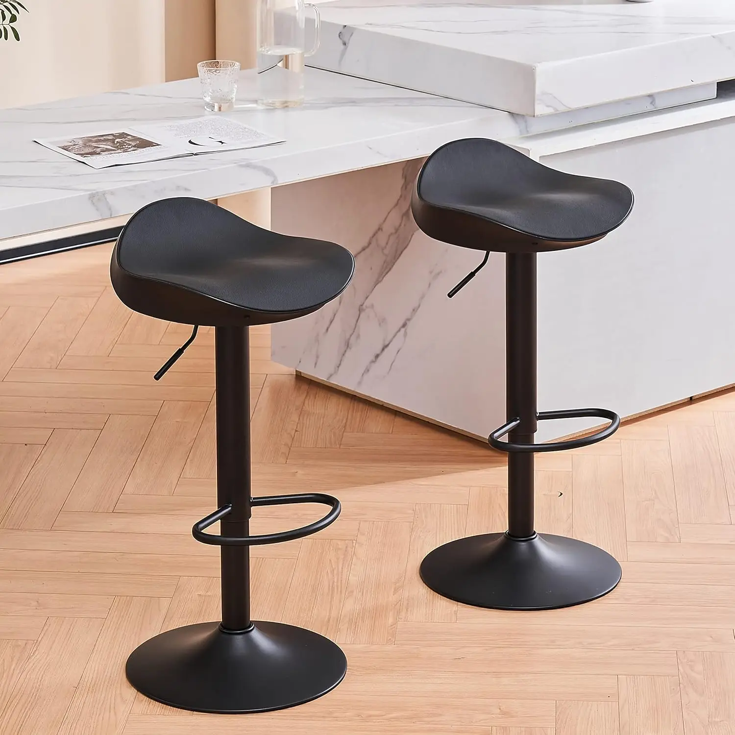 

Bar Stools Set of 2 Modern Counter Height Bar Stools Metal Adjustable Swivel Barstools with Footrest-Ergonomic Streamlined