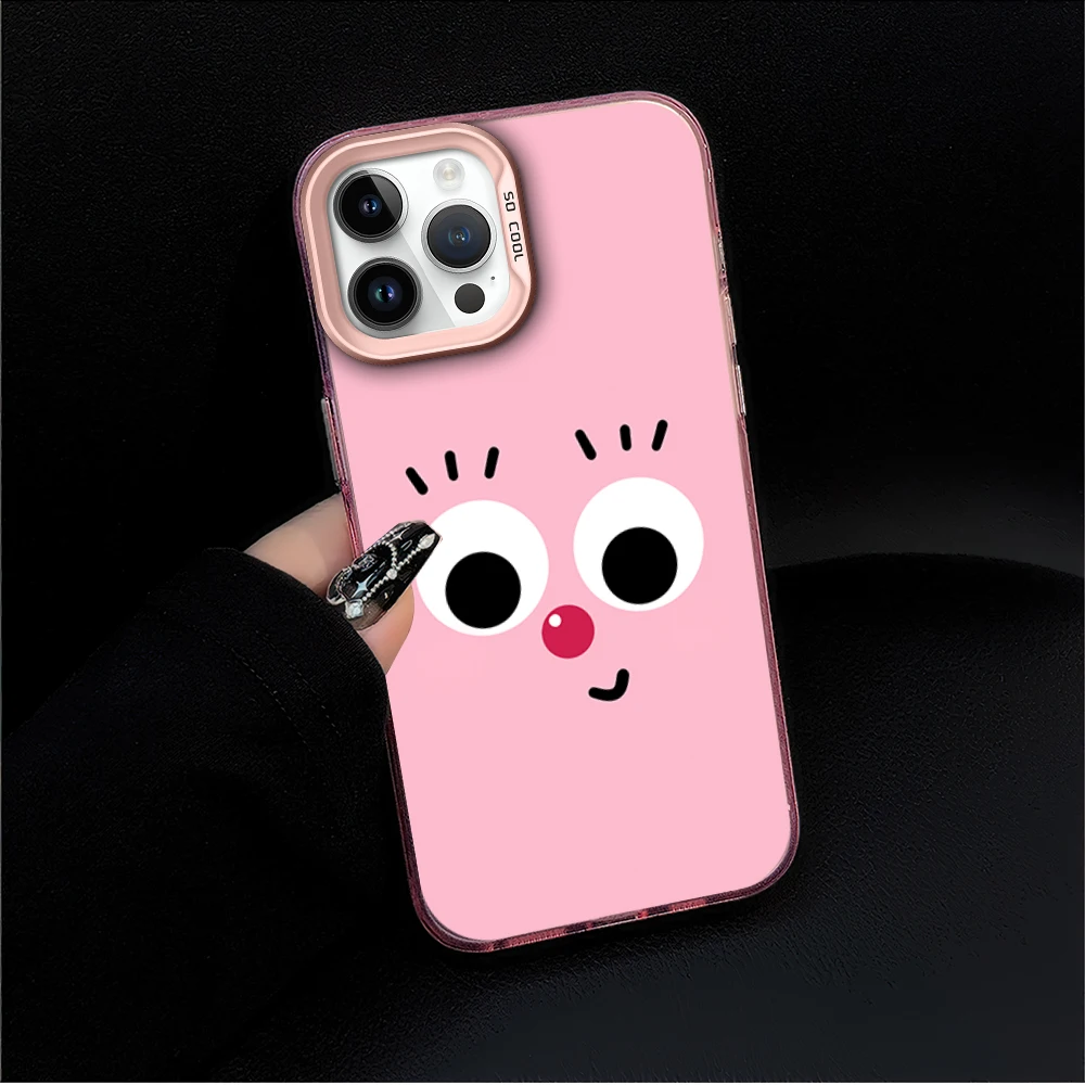 Pink Funny Red Nose Facial Expression Cute Phone Case for iPhone 16 12 13 14 15 11 Max Pro Plus Laser IMD Color Shell