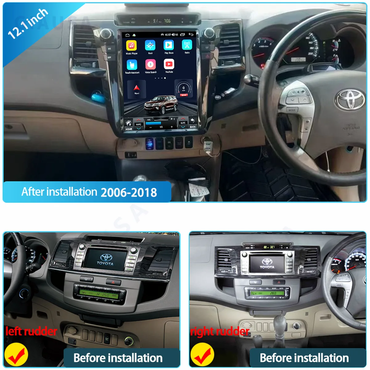 yanfgy Car Video Player Radio For TOYOTA Fortuner HILUX  2005-2014 Android 14 12.1