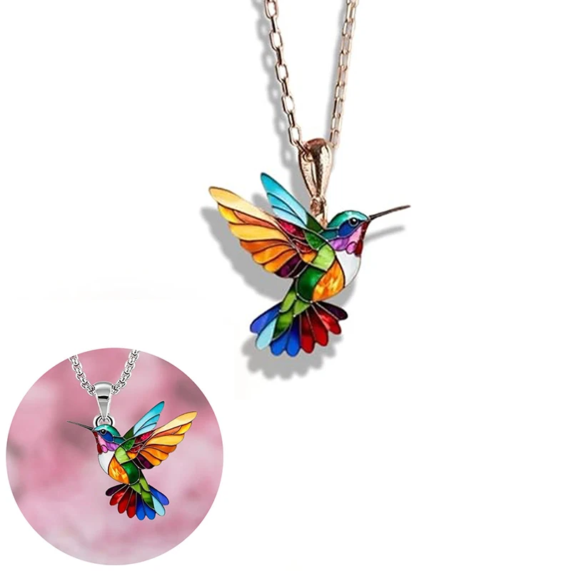 Retro Hummingbird Charm Necklace Vibrant Acrylic Craft Exquisite Jewelry Nice Daily Present for Women Ladies Wear