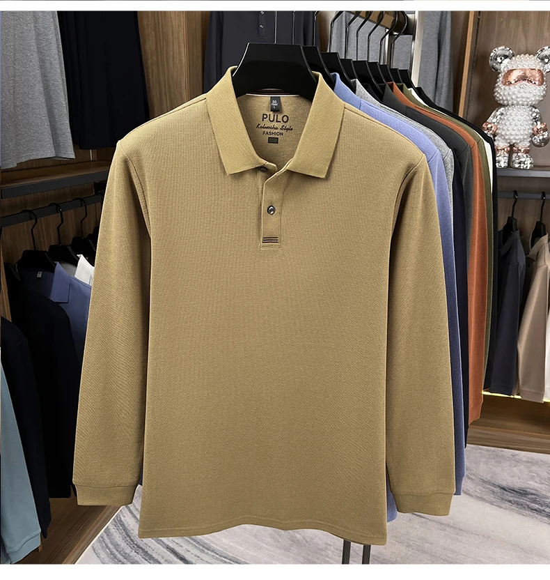 Hochwertiges Langarm-Poloshirt aus 100% Baumwolle für Herren, neue Luxus-Modemarke, Frühling/Herbst, luxuriöser Komfort, lässiges Business-T-Shirt. – Detail 28