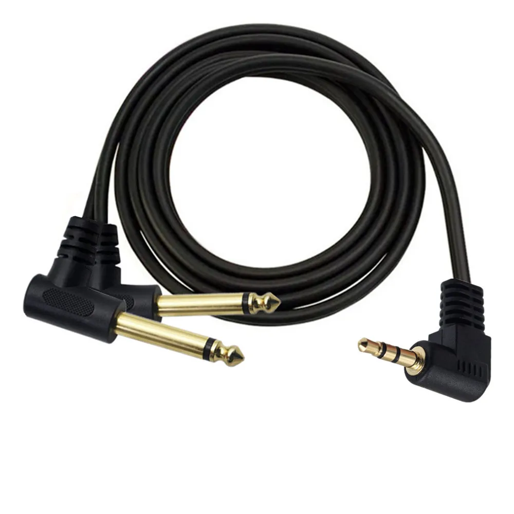 3.5mm 1/8 inch TRS Stereo male Jack to Dual 1/4 6.35mm Male Plug Mono TS Right Angle Audio Y Splitter Cable High Quality