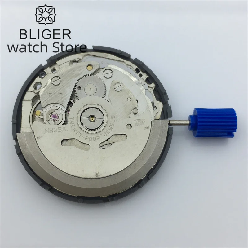 BLIGER 6 O'clock Date Position Japan NH35A Watch Movement High Accuracy Mechanical Automatic Black Blue Green White Datewheel
