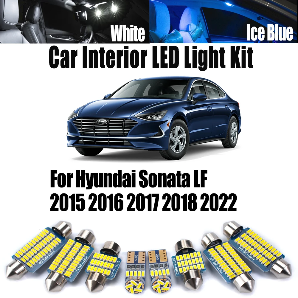 

13 шт. Canbus светодиодный интерьер автомобиля купольный светильник для чтения номерного знака ​ Комплект автомобильных лампочек для Hyundai Sonata LF 2015-2017 2018 2022.