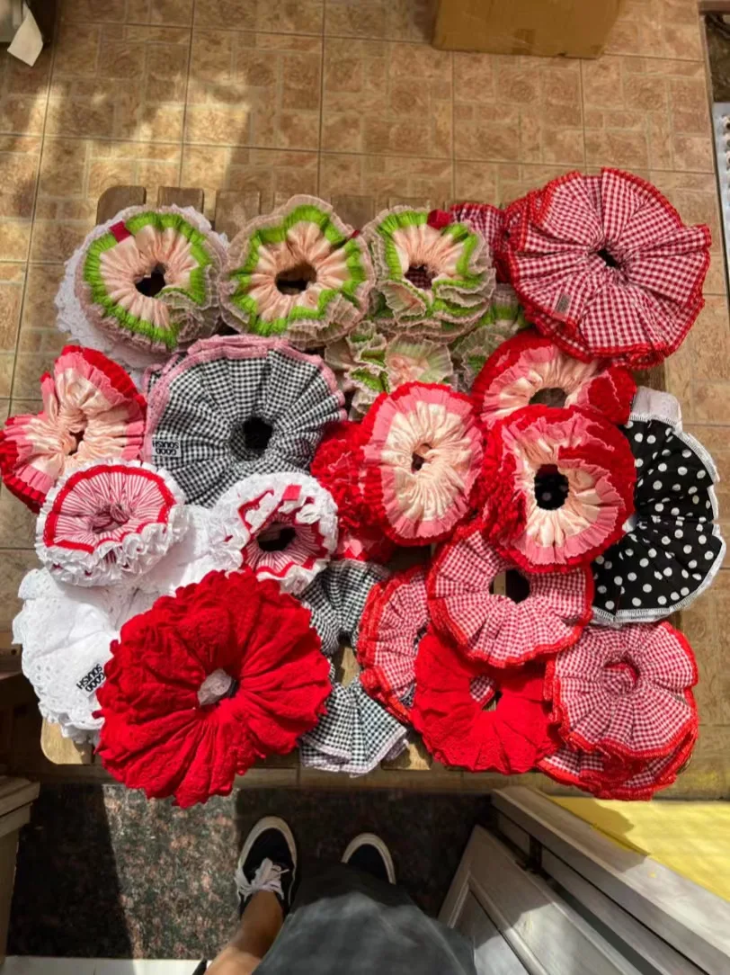 Red Exaggerate Flower Lace Headband Ponytail Elegant Solid Color Hollow Elastics Scrunchies for Women Hair Tie Vintage Hair Band