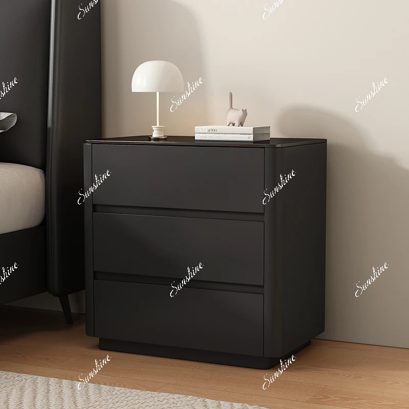 

Italian minimalist solid wood paint bedside table bedroom household glass desktop storage cabinet