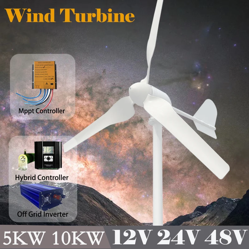 

Europe Warehouse 5KW 3Blades Wind Power Generator 3 Phase AC 10000W 12V 24V 48V Small Wind Turbine for Home With MPPT Controller