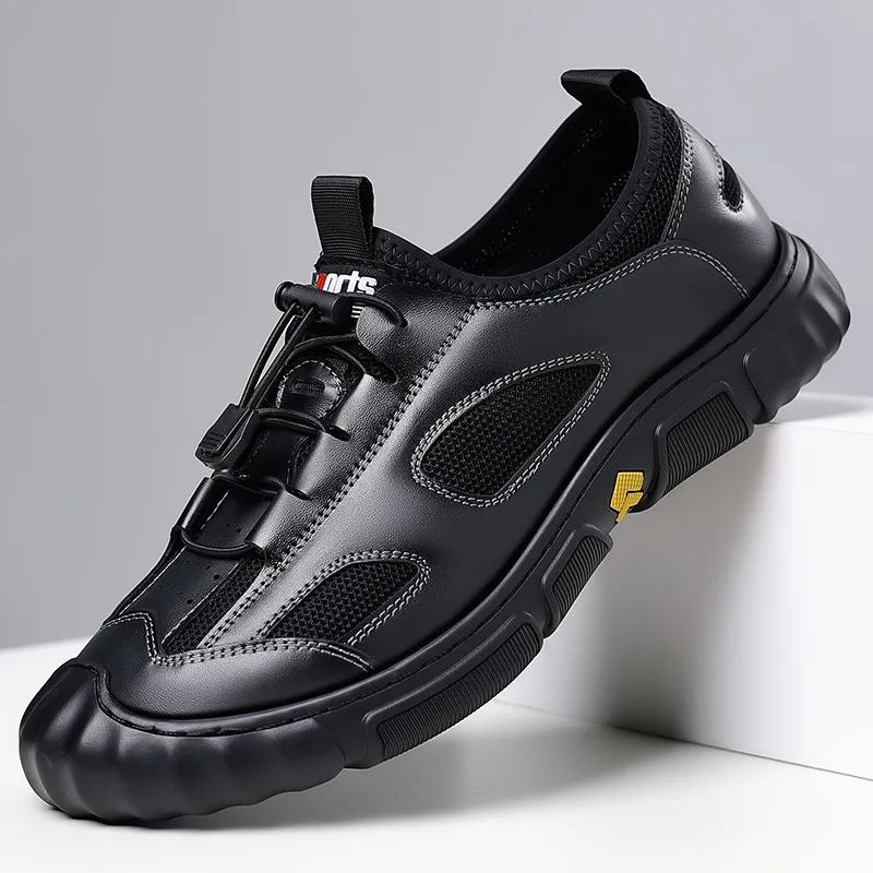 Men Casual Simple Breathable Shoes Low Help Work Casual Leather Shoes Casual Real Leather Shoes Round Toe Male Leisure Sneakers