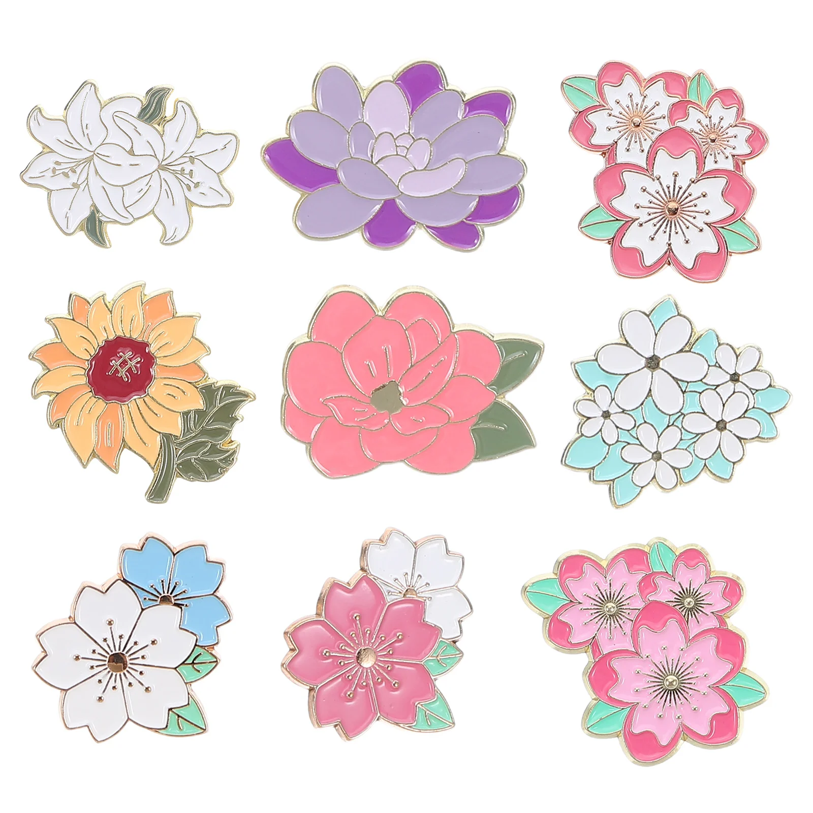 

9pcs Metal Enamel Brooch Pins Creative Cartoon Flower Cherry Blossom Badge Durable Lapel Pin For Women Dress Jackets