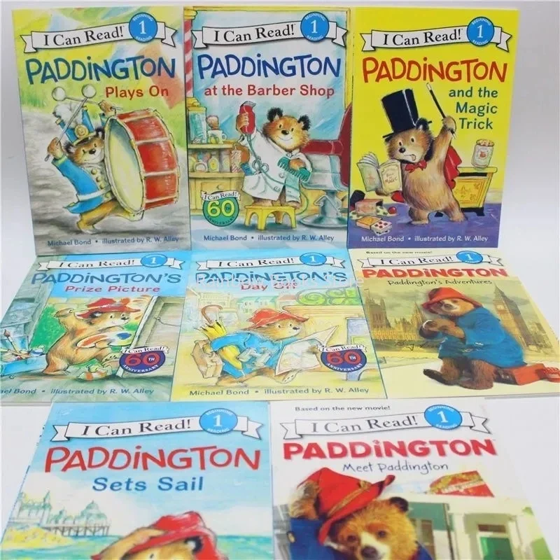 8Pcs English Picture Book I Can Read Paddington Cartoon Storybook Kids Early Education Children's Learning Toy