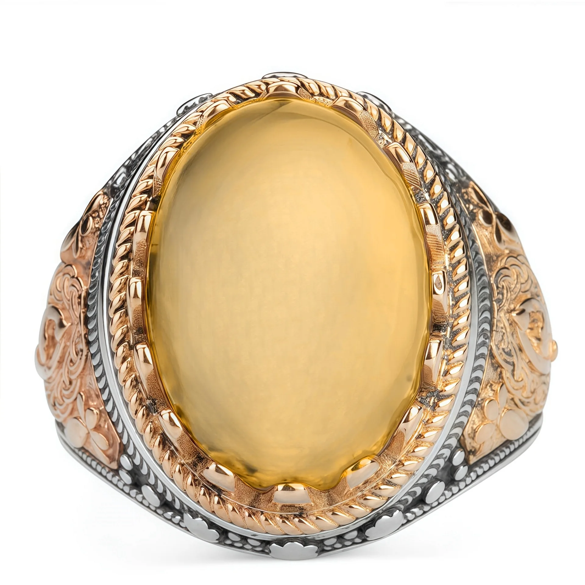 Alloy ring retro imitation agate stone men's punk hip-hop electroplating two-color ring hand jewelry gemstone