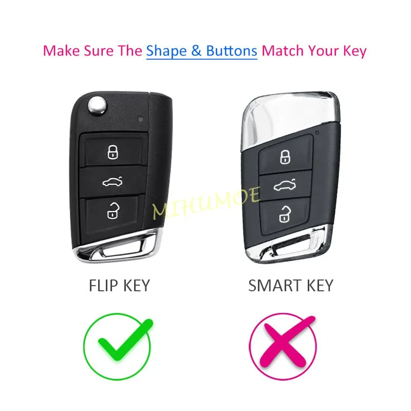 3B Silicone Car Flip Remote Key Case Cover Chain For VW Polo MK6 Jetta Golf Tiguan SEAT Ateca Leon Skoda Octavia Karoq Kodiaq