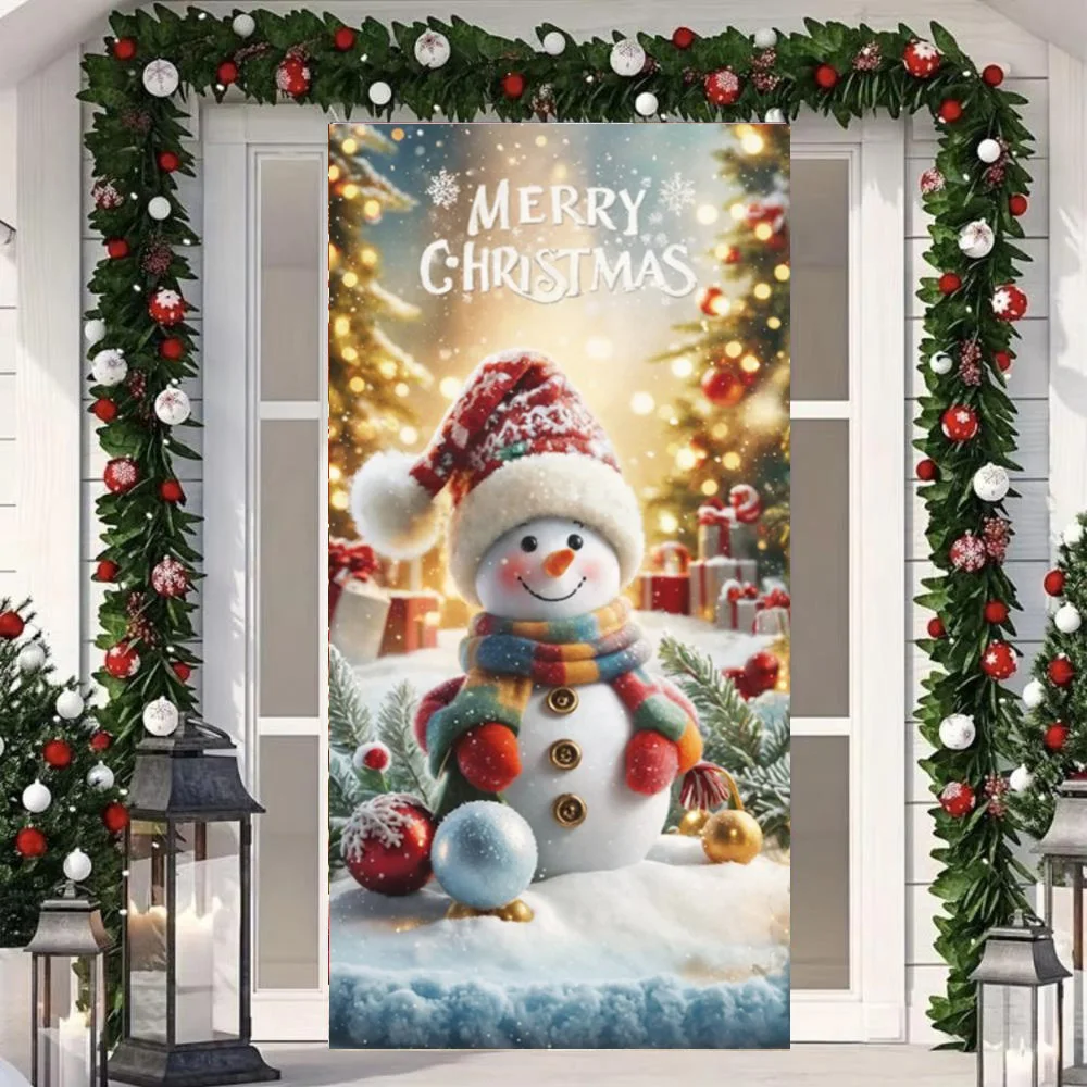 Winter Snowman Linings for Christmas Doors Christmas Decorations 2024 Cartoon Snowman Door Cover Indoor And Outdoor Decorations