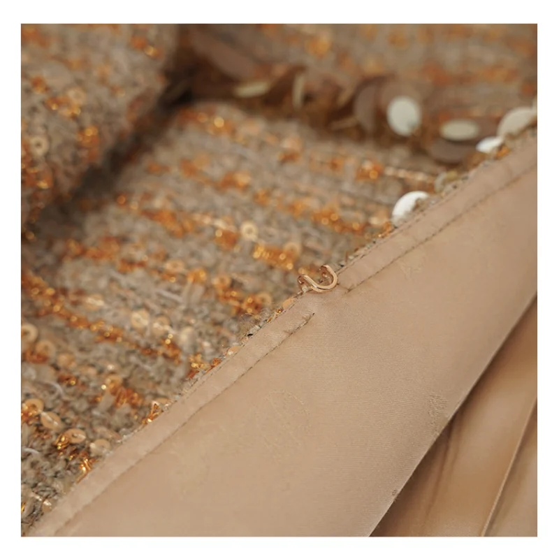 سترة لامعة من مزيج الصوف الفاخر عالي الجودة للنساء برقبة دائرية وأكمام طويلة سترة تويد فرنسية أنيقة #6