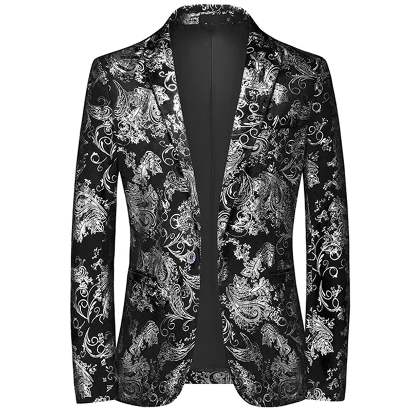Plus Size 6XL-M Spring Luxury Men Bronzing Print Blazers 2025 New Slim Wedding Nightclub Party Dress Mens Clothing Suit Jackets