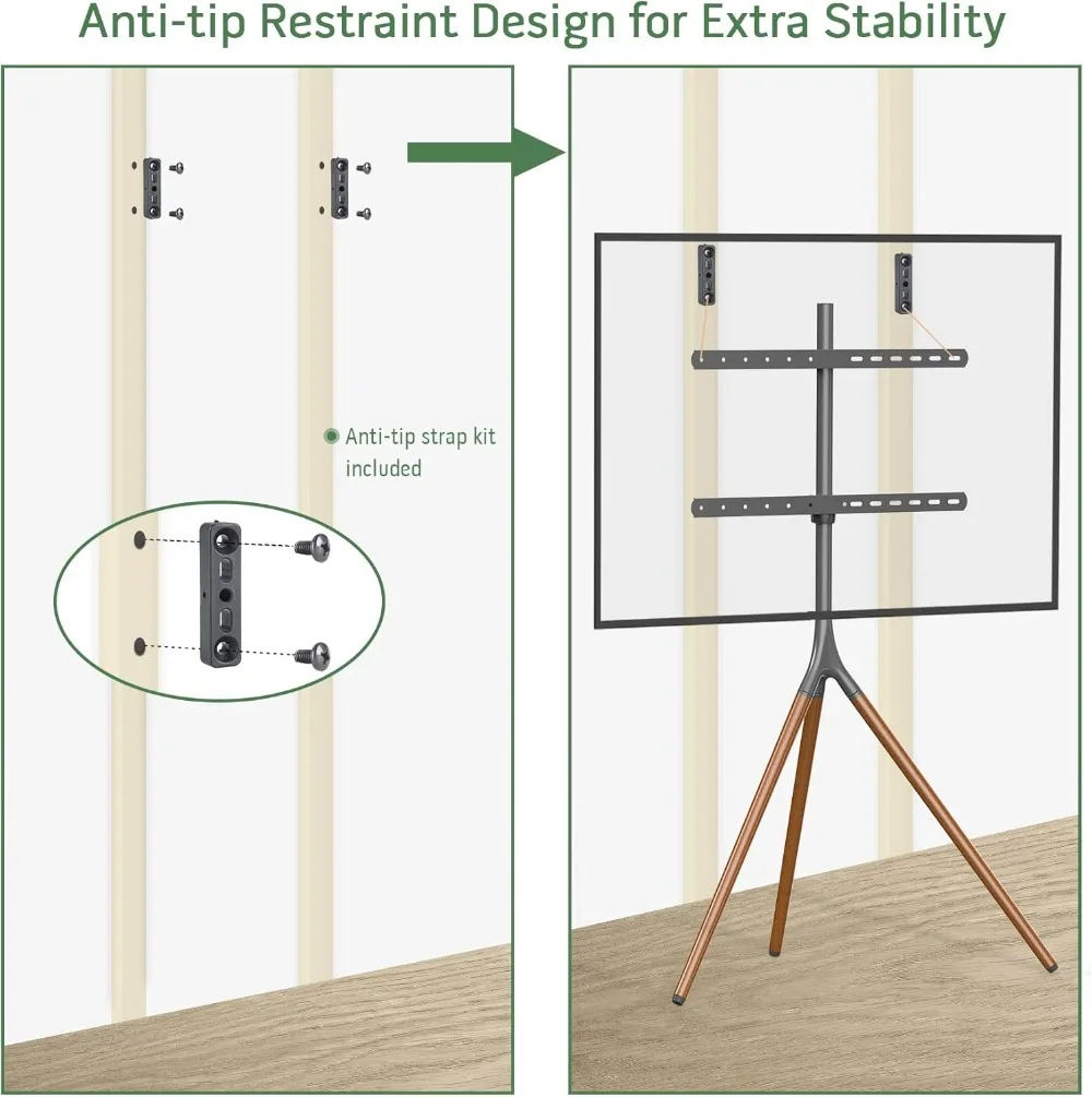 Easel TV Stand with Tripod Base for 32-65 inch TVs up to 77lbs, Swivel & Height Adjustable, VESA 600x400mm, Black view 2