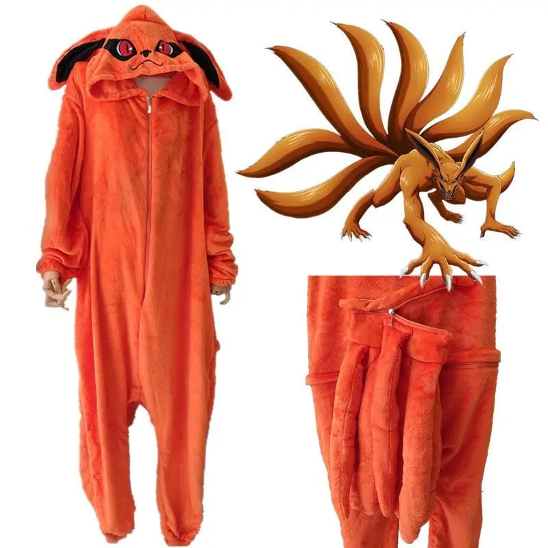 Anime Naruto Uzumaki cosplay Kurama Akatsuki Falei velvet Bathrobe keep warm pajamas home wear winter jumpsuit soft nightgown