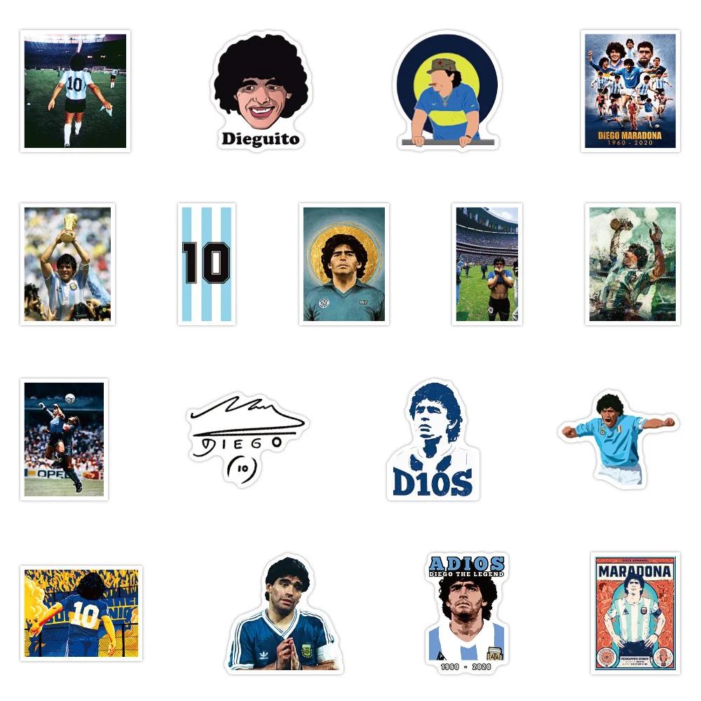 10/30/50PCS Cartoon Football Star Maradona Sticker bagaglio Laptop IPad Skateboard Journal chitarra adesivo impermeabile all\'ingrosso