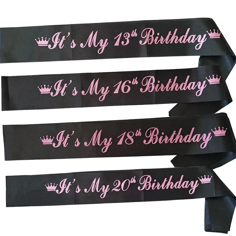 1Pcs Birthday Party Crown Sash for Girls 13th 16th 18th 20th Happy Birthday Party Decorations Sweet 16 It's My Birthday Sash