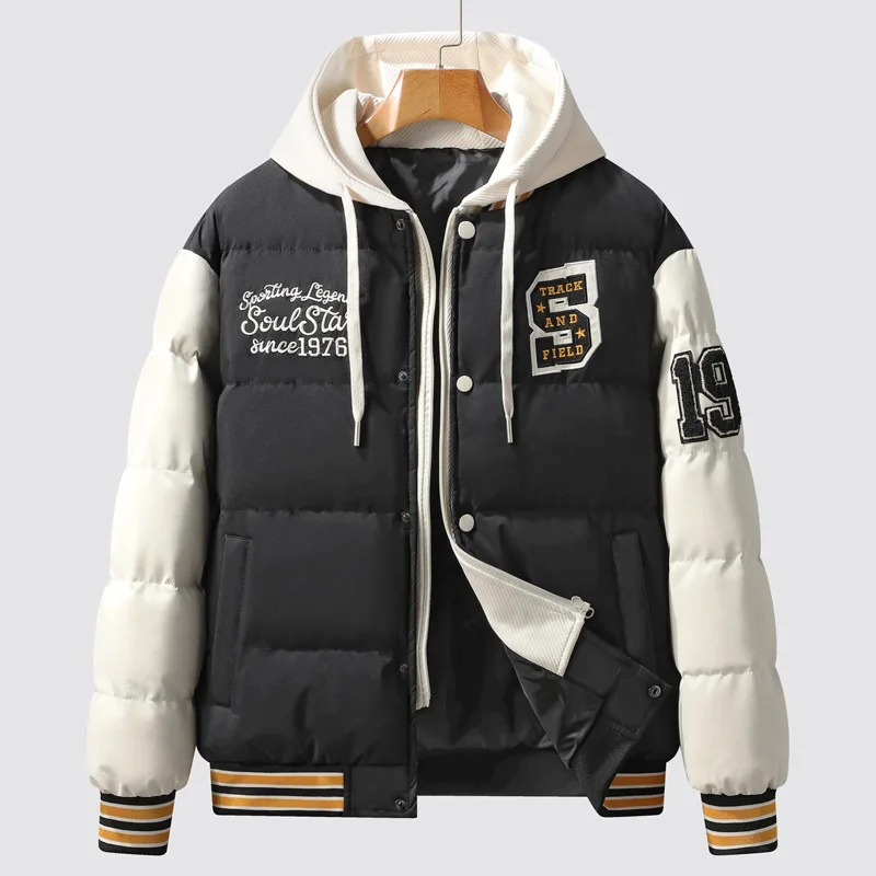 Winter Warm Parka Men Women Hooded Patchwork Baseball Jackets Embroidered Loose Casual Cotton-padded Fashion Outwear Couple New