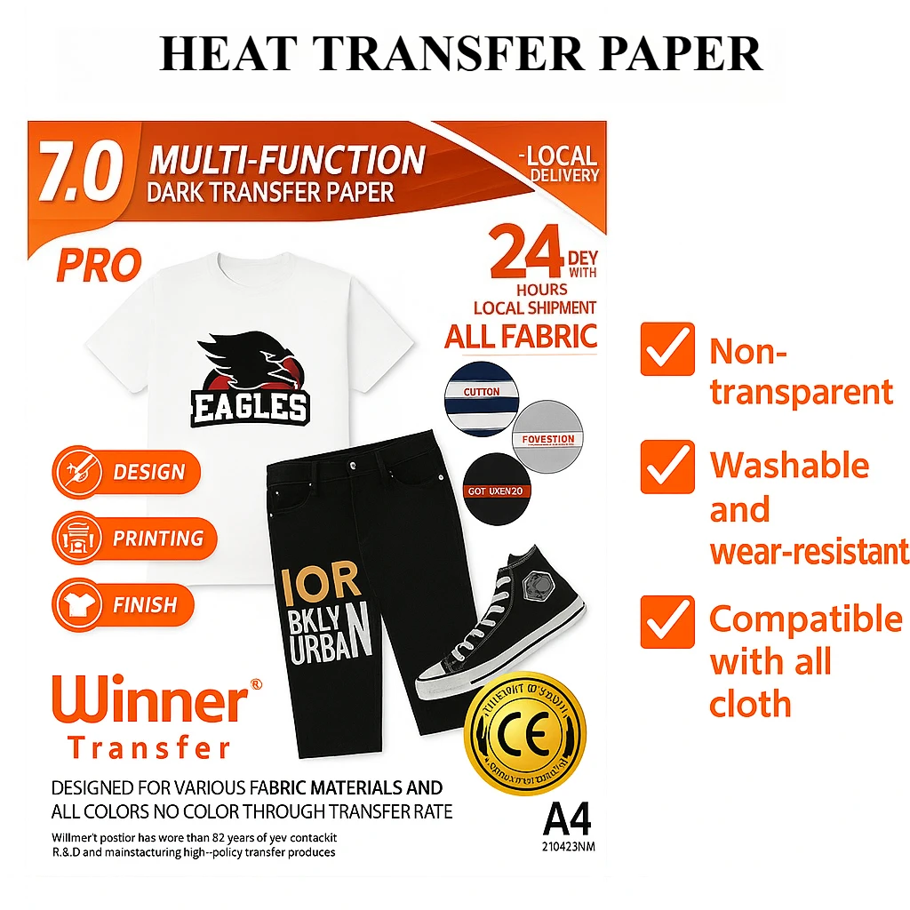 10 Sheets A4 All-Fabric Heat Transfer Paper – Compatible with Laser/Inkjet Printers for DIY Printing on Dark and Light Fabric