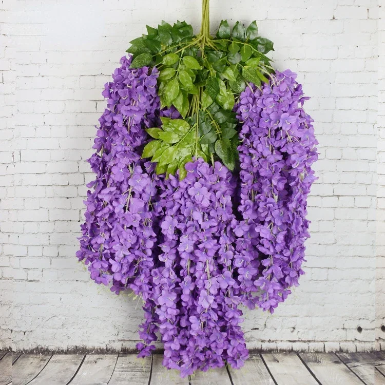 12pcs Wisteria Artificial Flowers Vine Wreath Wedding Arch Decoration Leaf Rattan Trailing Silk Flower Ivy Wall Decor Plants