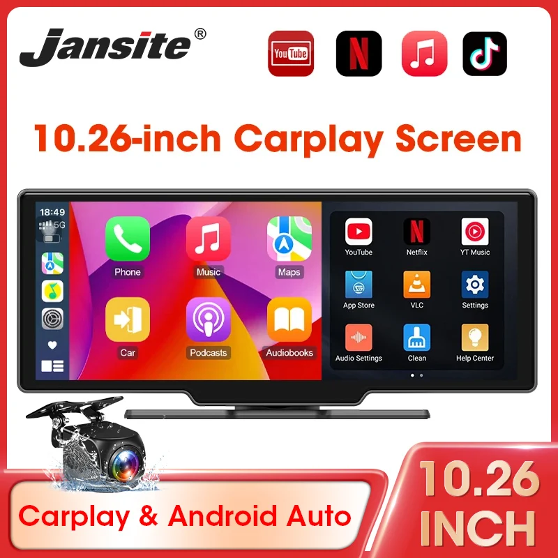 

Jansite 10.26" Car Play Screen Android WIFI Car Multimedia Player Wireless Carplay Android Auto Car Screen for YouTube Netflix
