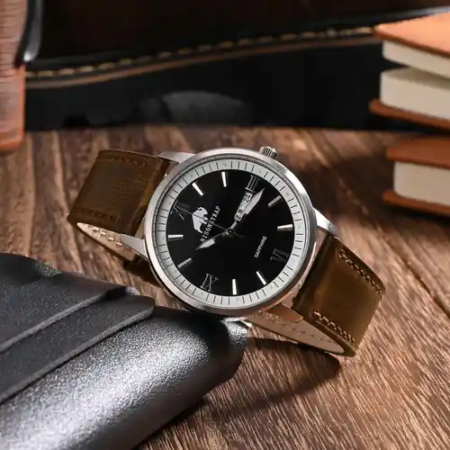 Imagen 2 del producto BISONSTRAP Correa de reloj de cuero, correa de reloj para hombre de 18 mm 20 mm 22 mm, accesorios de reloj de liberación rápida Hebilla de acero plateada