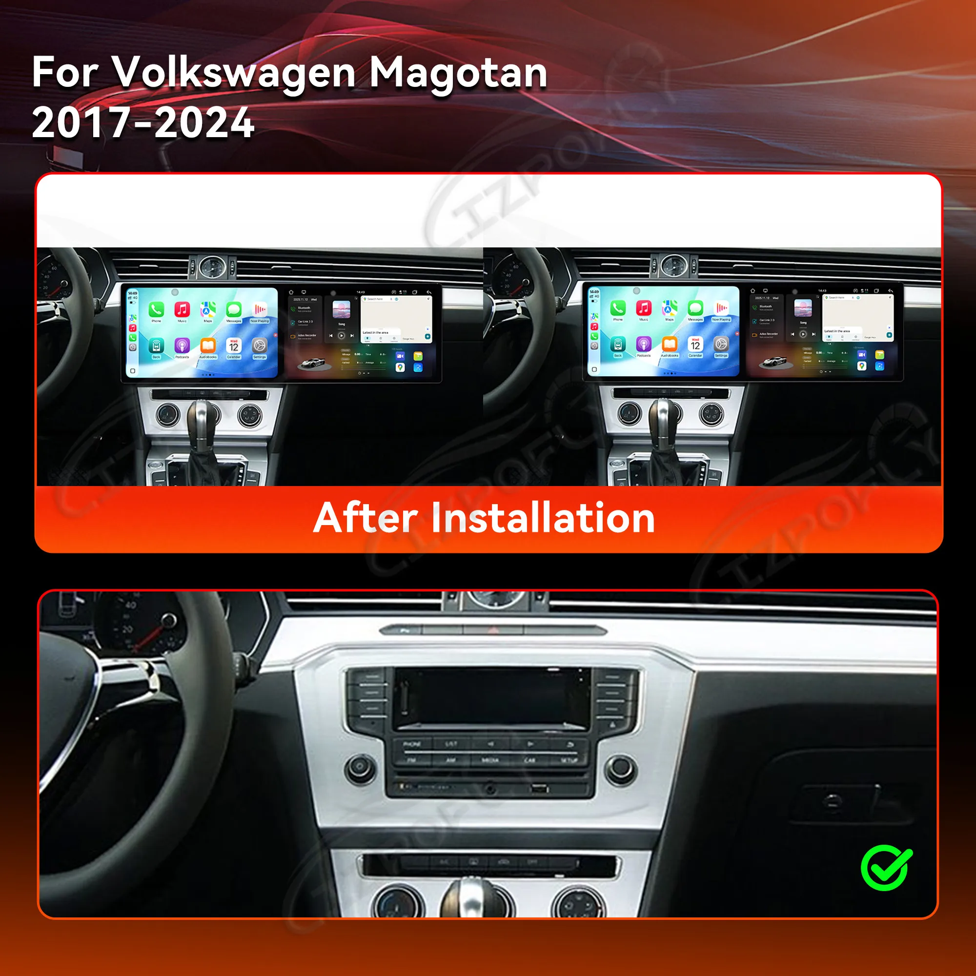 

Автомобильный радиоприемник Carplay с двойным 10,1-дюймовым сенсорным экраном для Volkswagen Magotan 2017-2024 Android 15, автомобильный мультимедийный плеер с GPS-навигацией